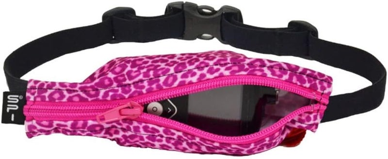 Kids Pocket Belt, Expandable Pocket, Adjustable Waist, No Bounce, No Logo Band, Vail/Pink Cheetah with Hot Pink Zipper